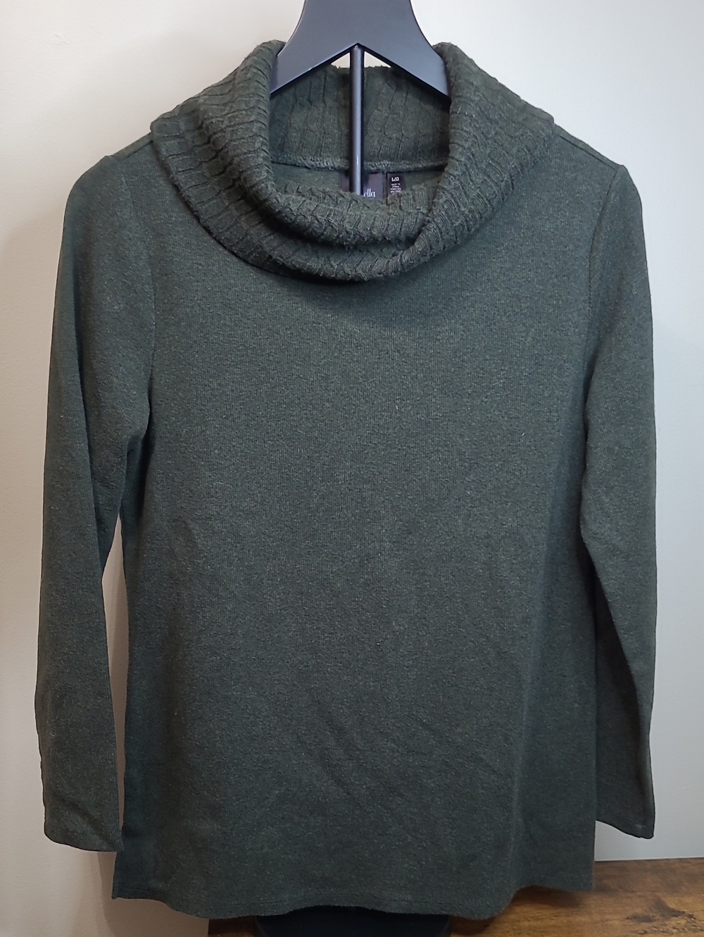 Rafaella Dark Olive Green Ribbed Cowl Neck Sweater size Large